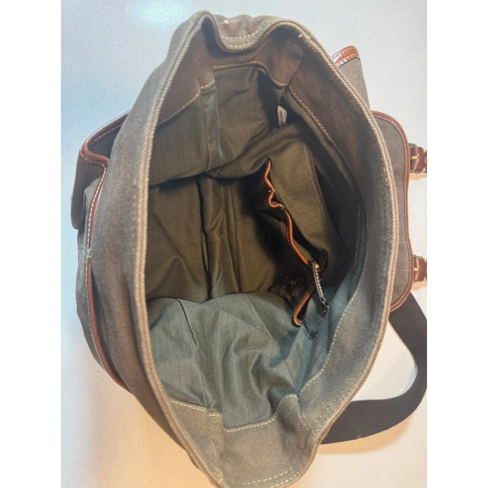 Vintage Fossil 54 Messenger Bag Adult Olive Brown Used Canvas Leather Excellent